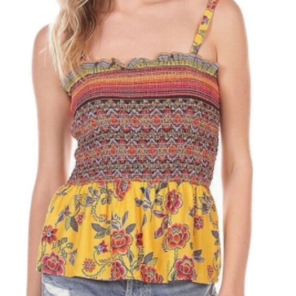 Angie Tops - Angie Smocked Floral Print Tank